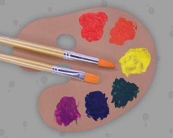 Acrylfarben auf Künstlerpalette Bild von bunten Acrylfarben auf einer Künstlerpalette aus Papier