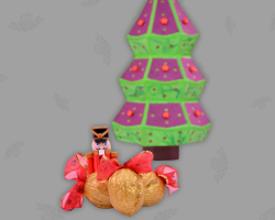 Weihnachtsbaum mit goldenen Walnüssen Bild von Papierweihnachtsbaum mit goldenen Walnüssen