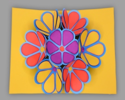 Pop-up-Blumen auf Kartenuntergrund kleben Bild vom Aufkleben der Pop-up-Blumen auf den gelben Kartenuntergrund