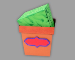 Steckschwamm aus Papier im Blumentopf Bild von grünem Steckschwamm aus Papier im Blumentopf mit Namensschild