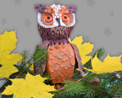 Bild von einer Eule im Herbstlaub