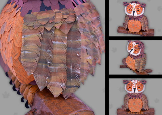 Collage vom besonderen Gefieder des Uhus gebastelt von Veronika Vetter (DAoCFrEak) Fine Art Künstlerin