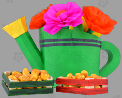 Grüne Gießkanne zum Bewässern selbst angebauter Kartoffeln Bild von kleiner Gießkanne, mit der Kinder ihr selbst angebautes Gemüse bewässern können. Idee von Veronika Vetter Fine Art Künstlerin