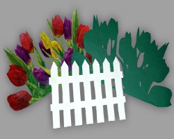 Bild von Gartenzaun aus Papier für buntes Osterhasendisplay