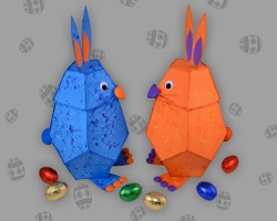 Osterhasen als Osterverpackung Bild von zwei Osterhasen, die als bunte Osterverpackung dienen