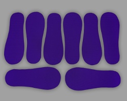 8 Sohlenelemente aus Wellpapper Bild von 8 Sohlenelementen aus blauer Wellpappe