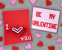 Rote Karte zum Valentinstag selbst gebastelt Bild von selbst gebastelter Valentinstagskarte