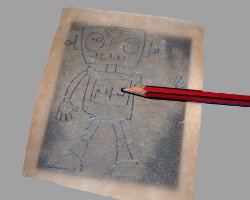 Übertragen des Roboters Roboter wird von Backpapier auf Schabekarton übertragen