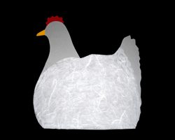 Bilder vom Aufkleben des Federkleids einer Papierhenne