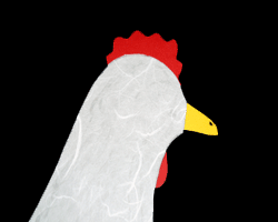 Bilder vom Zusammenbau eines Papierhühnerkopfes