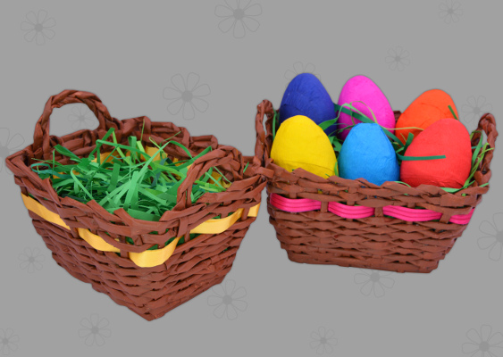 Osterkorb mit bunten Ostereiern Picture of homemade Easter basket with colorful Easter eggs. Crafted by Veronika Vetter German Fine Artist