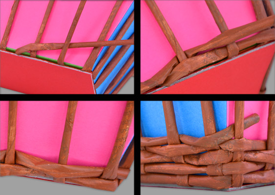 Korb aus Zeitungspapier flechten - Anleitungsschritte Collage mit Anleitungsschritten: Korb aus Zeitungspapier flechten. Erstellt von Veronika Vetter Fine Art Künstlerin