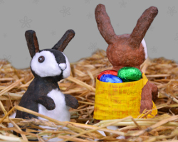 Hasen im Stroh Bild von ausgestopften Hasen im Stroh. Bayerische Handwerkskunst von Veronika Vetter Fine Art Künstlerin