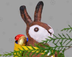 The Easter bunny runs through the forest Picture of the Easter bunny who is running through the Bavarian forest and delivering Easter eggs. Crafted by Veronika Vetter Bavarian Fine Artist