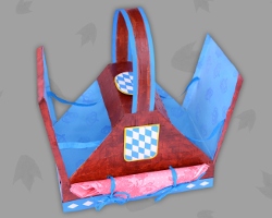 Picknickkorb ist zum Aufklappen Bild vom aufklappbaren Picknickkorb im bäuerlichen Design