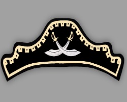 Gekreuzte Säbel auf Piratenhutrückseite Bild von gekreuzten Säbeln auf einem Piratenhut