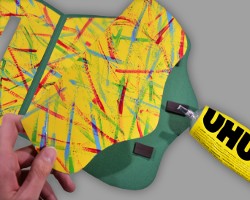 Deckel der Schultasche beherbergt drei Magneten  Bild vom Verkleiden der drei Magneten