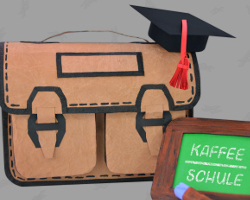 Ohne Kaffee und eine Lederschultasche ist eine Promotion mit summa cum laude unmöglich Picture of Leather Shoulder Bag made of Paper. Perfect for for Montessori School or Madrasa. Free Template by Veronika Vetter Bavarian Fine Artist