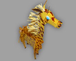Helikopteransicht von Papiergiraffe Papiergiraffe von oben