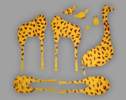 Papierelemente für die Giraffe Gemusterte, gelbe Tonpapierelemente zum Basteln einer Papiergiraffe