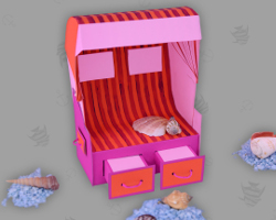 Strandkorb mit Muscheln aus dem Ostseebad Boltenhagen Bild von rotem Strandkorb mit Muscheln aus dem Ostseebad Boltenhagen