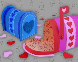 Liebesbriefkasten aus Papier für den Valentinstag Bild von rotem und blauem Liebensbriefkasten aus Papier für den Valentinstag