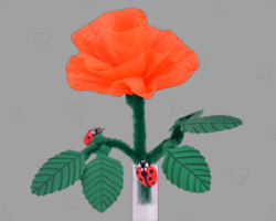 Valentinstagsrose in weißem Sand mit Marienkäfern Bild von Valentinstagsrose aus Papier mit Marienkäfern. Gebastelt von Veronika Vetter Fine Art Künstlerin