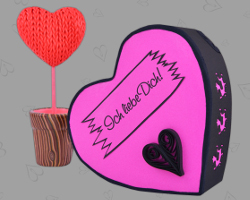 Herzförmige Papierschachtel für den Valentinstag Bild von pinkfarbener Herzschachtel als Geschenkverpackung für den Valentinstag. Gebastelt von Veronika Vetter Fine Art Künstlerin
