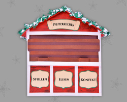 Geschlossene Verkaufsbude aus Papier für Playmobilfiguren Bild von selbst gebastelter Verkaufsbude aus Papier für Playmobilfiguren