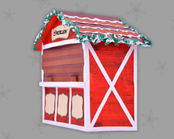 Nikolausrote Adventshüte in Holzoptik Bild von selbst gebastelter, nikolausroter Holzhütte aus Papier mit Holzoptik