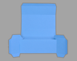 Papier zum Verkaufstresen falzen und falten Bild von einem gefalzten Stück Papier, welches zu einem Verkaufstresen gefaltet wird