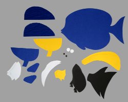 Bild von vielen bunten Elementen aus Tonpapier für einen Doktorfisch