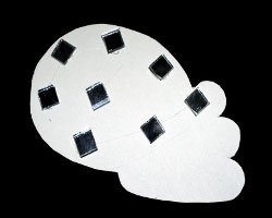 Bild einer Katzenpfote beklebt mit flachen Bastelsteinchen