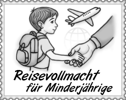 Reisevollmacht für Kids – kostenloses PDF mit handgezeichneter Illustration von Veronika Helga Vetter. Jetzt herunterladen und entspannt verreisen! Diese fein schraffierte, quadratische Schwarz-Weiß-Illustration erinnert in ihrem Format und der zackigen Umrandung an eine klassische Briefmarke – als wolle sie ein kleines Stück Fernweh in die Welt hinausschicken. Im Zentrum des Bildes steht ein etwa neunjähriger Junge, liebevoll und detailreich gezeichnet, mit einem schlichten Rucksack auf dem Rücken. Seine Haltung wirkt erwartungsvoll – der Moment vor der Reise, festgehalten wie ein stilles Versprechen. Er hält die Hand eines Erwachsenen, dessen Gestalt nur als kräftiger Unterarm ins Bild ragt – ein Symbol für Schutz und Begleitung. Die Szene strahlt eine warme, leise Geborgenheit aus, die durch die sanften Grauschattierungen noch verstärkt wird. Es ist ein Bild voller Stille, und doch voller Bewegung: Im Hintergrund hebt sich ein Flugzeug in einem sanften Bogen in den Himmel, als wolle es die Zukunft tragen. Unter der Zeichnung prangt in klarer Schrift: „Reisevollmacht für Minderjährige“ – schlicht und zugleich bedeutungsvoll. Ein Klick auf die Illustration öffnet das zugehörige PDF-Formular, das den höchsten Standards entspricht und mit derselben liebevollen Gestaltung versehen ist. Es wurde speziell für Eltern und Erziehungsberechtigte erstellt, die ihren Kindern nicht nur formell, sondern auch mit Gefühl eine sichere Reise ermöglichen möchten. Gezeichnet von Veronika Helga Vetter (Webkünstlerin & Photoshopmeisterin). Zuerst im Mai 2025 veröffentlicht
